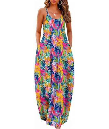 Image of Wolddress Womens Maxi Dress with Pockets 2026 Casual Strap Plus Size Loose Plain Long Office Summer Beach Travel Dresses S-5X