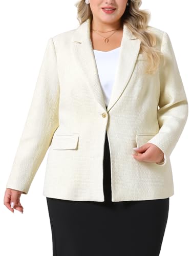 Agnes Orinda Plus Size Womens Tweed Blazers Casual Open Front Long Sleeve Work Office Suits Blazer Jackets2