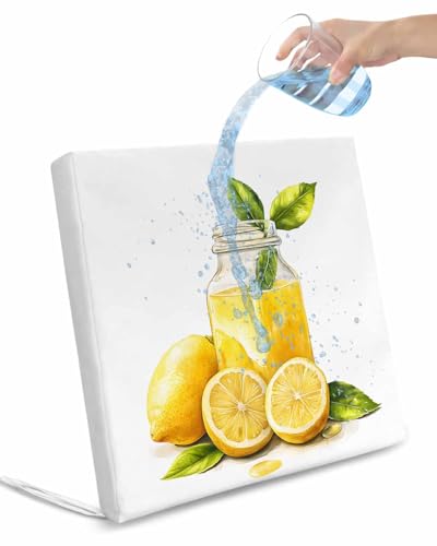 2 Pack Summer Lemon Waterproof Cushion Covers with Ties, Outdoor Patio Chaise Lounge Chair Seat Cushion Slip Covers Replacement(Only Cover) Yellow Watercolor Pastel Country Retro 22