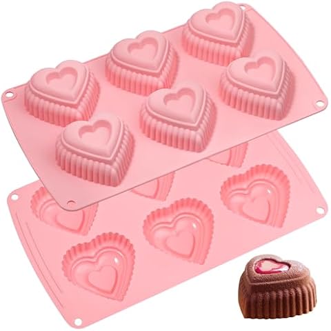 Webake Silicone Heart Cake Mold Tiered Mini Heart Shaped Cake Pans, 6-Cavity Heart Bunt Cake Molds Muffin Pan, Pack of 2 Cover