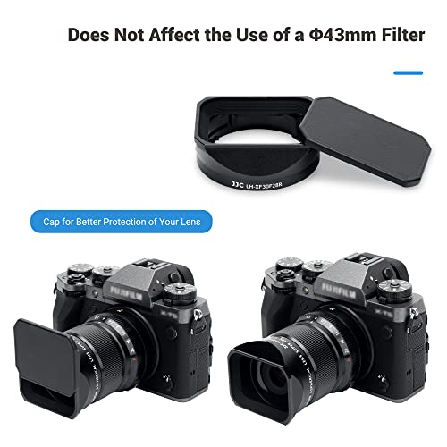 Image of JJC Square Metal Lens Hood Shade for Fuji XF 30mm f /2.8 R LM WR Macro Lens | with Protective Hood Cap, No Vignetting, Not Affect To Use 43mm Lens Filter