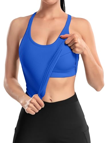 Image of ATTRACO Ribflex Ribbed Workout Crop Tops with Built in Bra for Women Yoga Racerback Tank Top Slim Fit