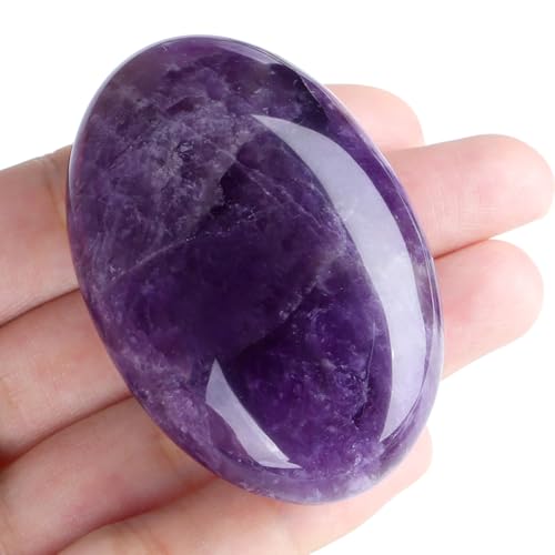 AWARDSEN 2.4" Large Amethyst Crystal Stone Polished Palm Stone Healing Crystals 0.7" Thick Natural Reiki Gemstone Worry Stone Energy Balancing Anxiety Stress Relief Meditation - Image 3