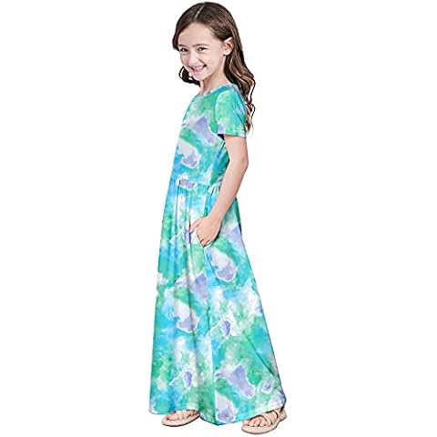 Quedoris Girls Maxi Dress Floral Printed Casual Dress with Pockets for Kids in 4 to 10 Years - - 10 Years Cover