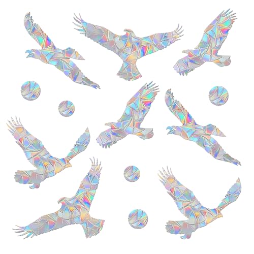 Image of Window Clings for Birds - Anti-Collision Window Decals - Prismatic Non Adhesive Vinyl Rainbow Glass Stickers to Save Birds from Glass Strikes (Eagle-dots, 21 Pieces)