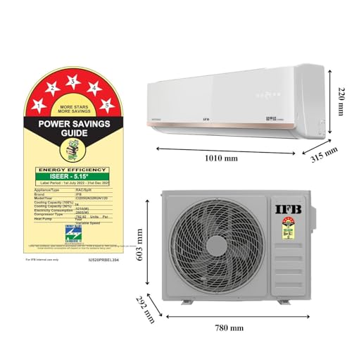Image of IFB Model Gold Pro Series 1.5 Ton 5 Star Split AC with Hybrid Technology, Works upto 55C, 4-Way Swing, Higher Cooling Capacity, Self-Clean & AI - White (CI205GN32RGN1, Copper Condenser)