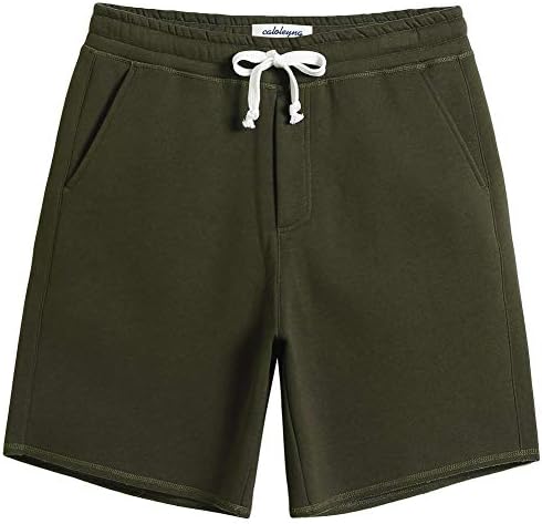 caloleyng Mens Cotton 8" Long Casual Lounge Fleece Shorts Pockets Jogger Athletic Workout Gym Sweat Shorts Army Green