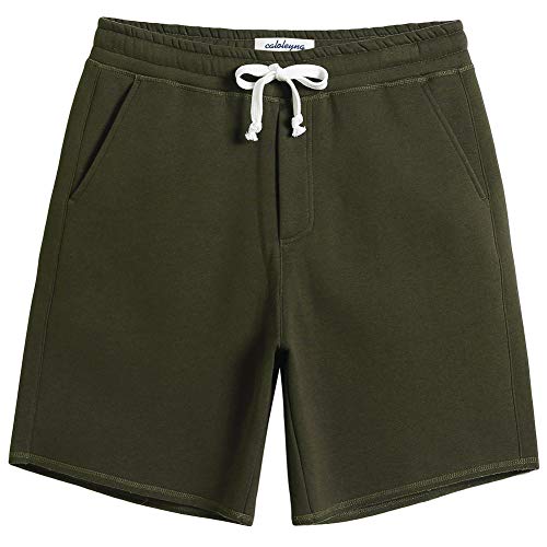 Caloleyng Mens Cotton 8" Long Casual Lounge Fleece Shorts Pockets Jogger Athletic Workout Gym Sweat Shorts Army Green #TOP18