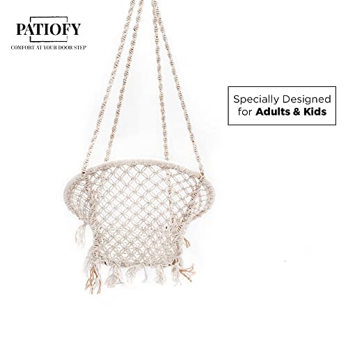 Patiofy Cotton Swing for Adults & Kids/Swing for Adults for Home, for Living Room, Balcony, and Outdoor/Capacity Upto 120 Kgs/Includes Free Hanging Accessories/Handmade Jhoola (Off White)