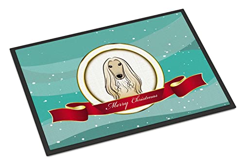 Caroline's Treasures BB1554JMAT Afghan Hound Merry Christmas Doormat 24x36 Front Door Mat Indoor Outdoor Rugs for Entryway, Non Slip Washable Low Pile, 24H X 36W
