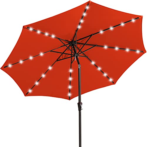 Image of JEAREY 10FT Outdoor Patio Umbrella with Solar Lights, LED Lighted Pool Umbrella with Tilt and Crank, Outdoor Table Umbrellas for Deck, Yard & Market(Orange)