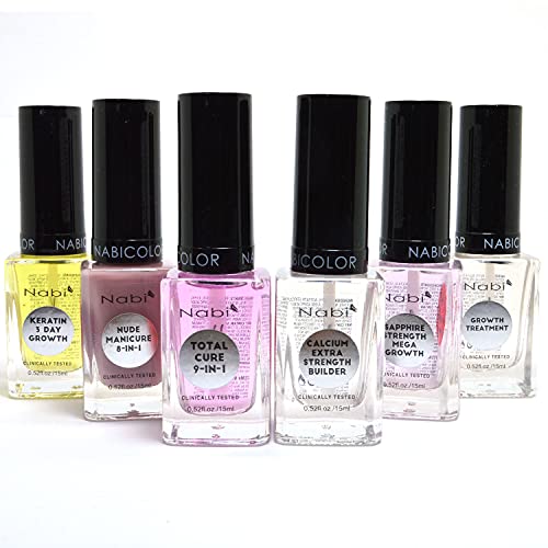 Nabi cosmetic Nabi 6 Set of Nail Treatment Polish Lacquer Calcium Cure Clear Strength Growth Nude Manicure NT24 + Free Zipper Bag