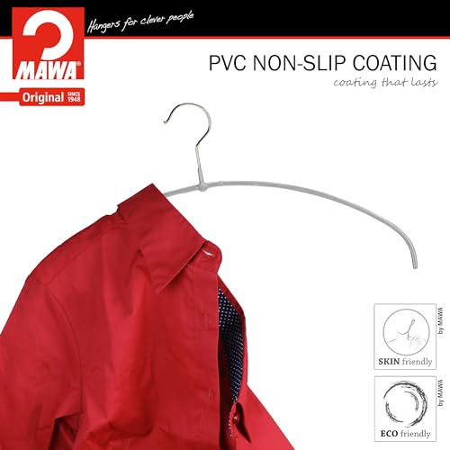 Mawa Narrow Petite Clothing Hangers, Steel Hanger with Non-Slip Coating, for Shirts, Dresses, Camisoles, T-Shirts, Space-Saving, 360-degree Rotatable Hook, Set of 20, Silver