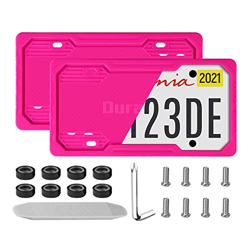 Duratech Silicone License Plate Frames, Rust Proof Plate Cover For Car, Rattle Proof Plate Protector With Installation Tool Kits, Waterproof License Plate Holder For Extreme Weather (2Pc, Pink) #TOP30