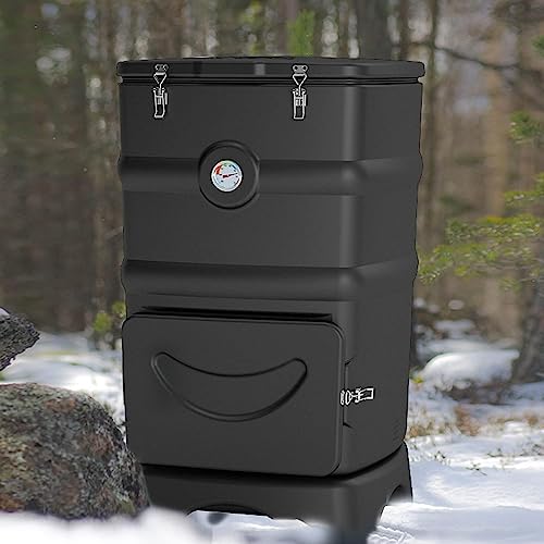 Kompost ogrodowy – wytrzymały izolowany kompostownik zewnętrzny 110 l, z narzędziem do mieszania i łopatą do wydajnego recyklingu odpadów organicznych i szybkiego zbierania płynów
