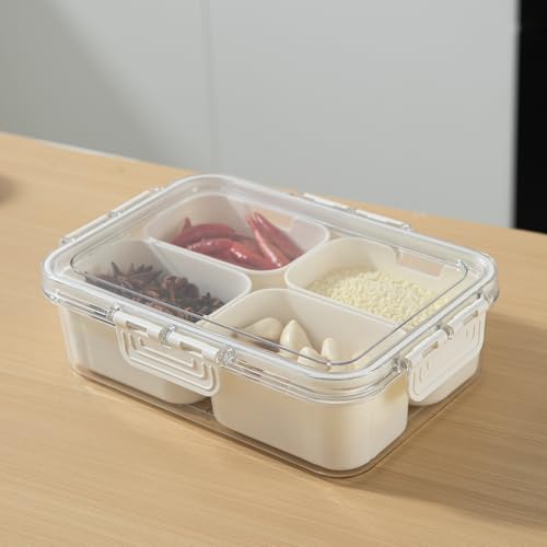 Image of HOKIPO Fridge Storage Containers with 4 Partition - BPA Free Food Grade Plastic Storage Containers for Refrigerator & Freezer | Fresh Vegetable Crisper Box & Kitchen Storage Set (AR-6106)