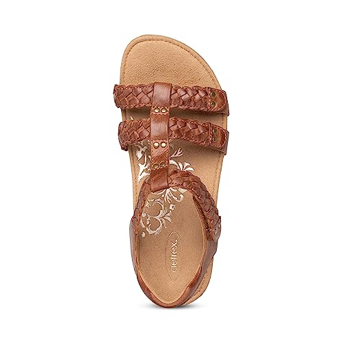 Aetrex Women's Reese Orthopedic Gladiator Sandals for Women - Adjustable Womens Sandals with Removable Center Strap Cognac Brown