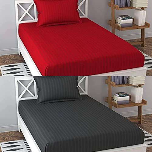 Image of Prime Collection 265 TC Combo Pack of 2 Single Sized (90x60) Satin Striped Bedsheet with 2 Pillow Cover Long Lasting Single Bedsheet for Hotel, Hospital and Home Use