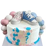 19PCS Blue or Pink Shoes Cake Toppers Boy or Girl Shoes Balls Cake Decorations with Cute Shoes Blue Pink White Balls for Baby Shower Party (Blue Pink)