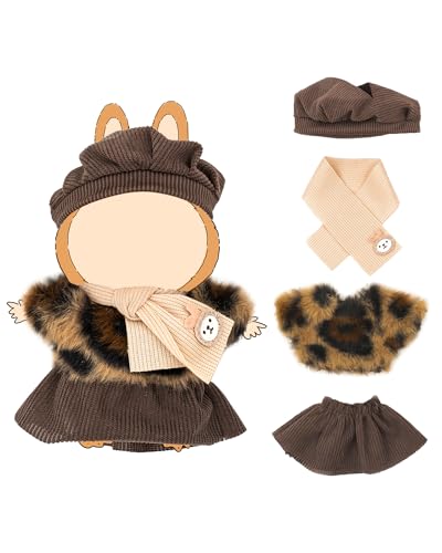 Clothes for Lububu 17cm Dolls(NO Doll) Doll Outfits Suit for Lububu Cute Stylish Dress Up Set for lububu Patterned Skirt with Top+Skirt+Hat+Scarf