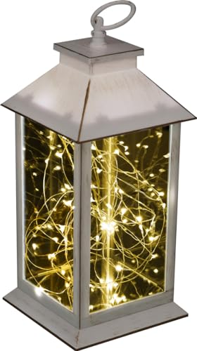 TrendLine LED Laterne 50 LED antik weiß warmweiß/bunt flackernd 14x14x32cm
