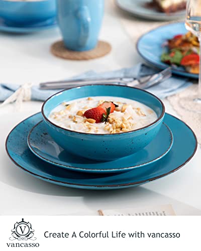 Vancasso Navia Stoneware Dinnerware Set 32 Pieces Stoneware Spray Spot Patterned Service Dish With Dinner Plates, Salad Plates, Bowls, Mugs - Multi-Blue #TOP4