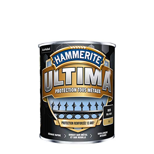 Hammerite Ultima - Peinture Acrylique Tous Métaux - 3 en 1 : Antirouille, Direct sur Rouille et Sans Sous-couche - Mat Noir 2,5 L