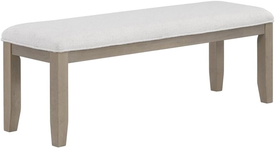 Pemberly Row Contemporary Dining Bench, 54 in Wide, Polyester Upholstered Seat in Gray, Solid Wood Legs, Versatile Sturdy Design for Dining Room, Hallway, or Bedroom Seating