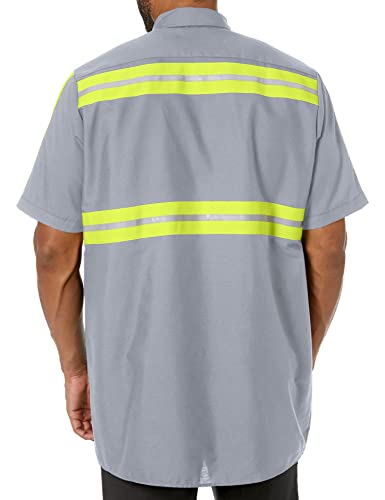 Red Kap Men's Enhanced Visibility Industrialwork Shirt , Grey With Yellow/Green Visibility Trim, Short Sleeve X-Large #TOP2