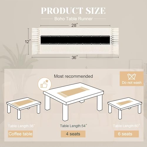Image of FEXIA Boho Table Runner for Summer Home Decor with Tassels 36 Inches Long Farmhouse Rustic Black Gothic Table Runner Macrame Gothic Burlap Table Decoration for Kitchen Living Room (12x36 Inches)