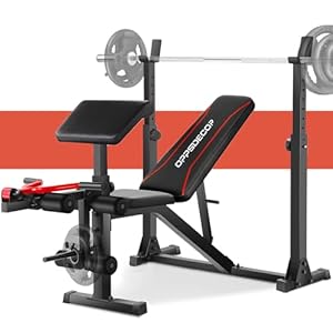 OPPSDECOR Weight Bench Set with Leg Extension and Curl, 900LBS Profesional Bench Press Set and Barbell Rack with Safety Spotter Catches, Preacher Curl Workout Benches for Home Gym