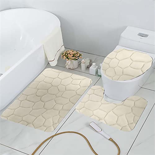 Momolaa Toilettendeckelbezug Blau 3-teiliges Badvorleger-Set aus Rock-Memory-Schaum, Flanell-Prägematte, WC-Deckelbezug 19 Badezimmerteppich (A, B) – Bild 4