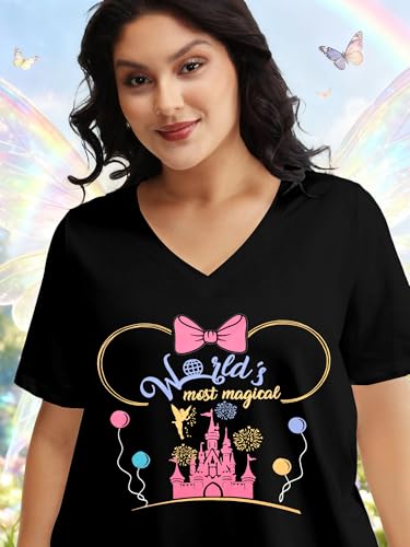 Image of NANYUAYA Plus Size Magic Shirts for Women Castle Kingdom Graphic Magical T Shirt Cute Holiday Princess Tee Vacation Tops