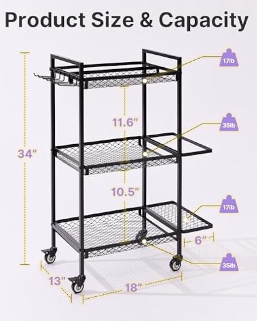 YOTTOY 3-Layer Gym Storage Rack ¨C Multi-Functional Weight Rack for Home Gym, Yoga Mat Holder & Foam Roller Basket with 6 Hooks, Gym Equipment Organizer
