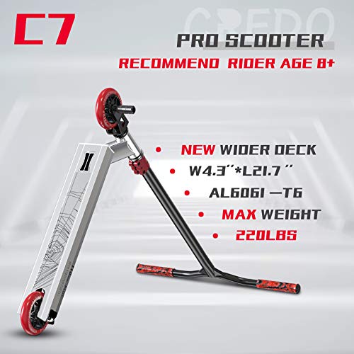 Credo Street Stunt Scooter Pro Scooter-Trick Scooter-Designed For Boys And Girls-Freestyle Scooter Perfect For 8+ And Suitable For Riders Of All Levels (C6 Silver/Red) #TOP4