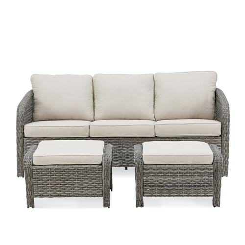 LUMIINOFAMI 3-Piece Patio Couch - Wicker 3-Seat Outdoor Sofa, 73.6''