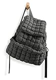 ODODOS Quilted Backpack for Women Lightweight Puffer Hiker Pack Drawstring Padding Travel Gym Bag, Charcoal, QuiltedBag035-Charcoal