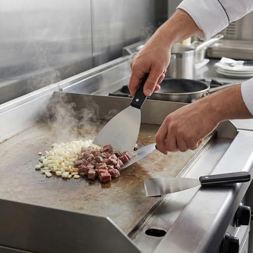 ACKKOR 2er-Pack Grillspachtel aus Edelstahl, Abgewinkelte Grillreinigungs-Schaber, Küchenspachtel für Grillplatte, Pizza, Pfannkuchen, für Innen- und Außenbereich