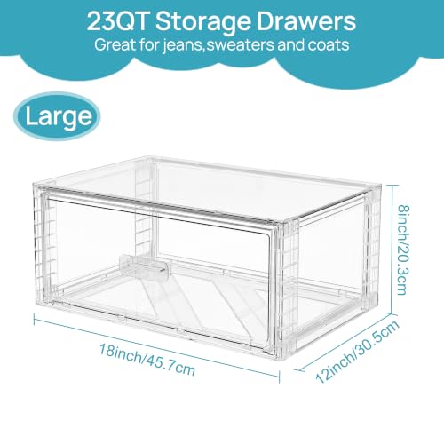 Vtopmart 2 Pack Large Clear Stackable Storage Drawers 23QT, Easily Assemble Plastic Closet Storage Bins, Dust-Proof UnderBed Organizer for Clothing, Sweater Organization - Image 3