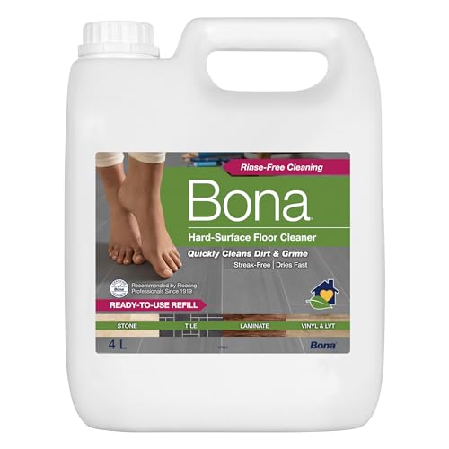 Bona Floor Cleaner Liquid for Hard-Surfaces, Robot Liquid, Suitability: LVT & Laminate Floor Cleaner, Tile Cleaner, Stone Floor Cleaner, 4 Litre Floor Cleaning Liquid Refill Bottle