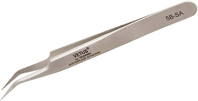 Vetus Tweezer Stainless Steel Non-magnetic Curved Pointed Tip Precision Eyelash Eyebrow Extensions Lashing Tool 5b-sa