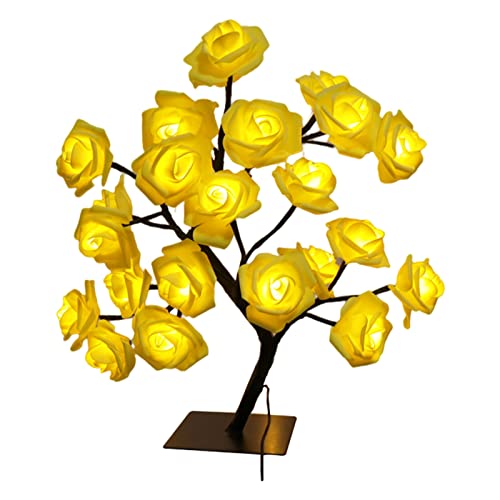 ZTGD LED Bonsai Tree Lights, Romantic Rose Tree Desk Lamp,18-Inch 24 Heads Decorative Crystal Flower Night Light, Aesthetic Desk Tablet Top Living Room Bedroom Home Christmas Decoration Yellow -  D7QP771A768II1Y71MP358