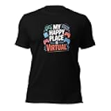 Cozy Gamer T-Shirt | My Happy Place is Virtual | Gift for Streamer & Online Player