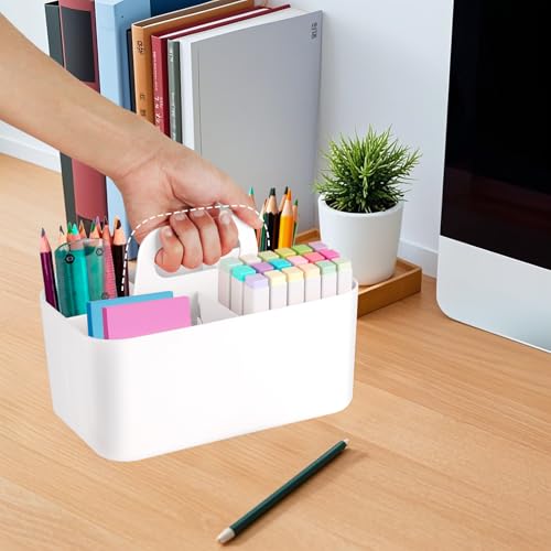 Rangement de bureau blanc empilable avec 5 compartiments de tri ergonomiques