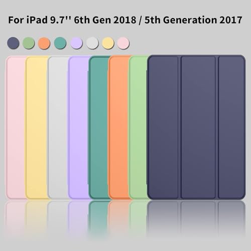 Image of Printme iPad 9.7 Case (2018 /2017 Model, 6th /5th Generation), Smart Cover with Pencil Holder and Soft Baby Skin Silicone Back and Full Body Protection, Auto Wake /Sleep Cover (Navy Blue)