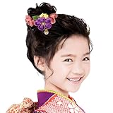 [OTAKUMARKET] 髪飾り ヘアゴム 七五三 三歳 袴 和風 着物 和装 卒業式 つまみ細工 浴衣 まみ細工 花 成人式 振袖 キッズ 子供 こども 女の子 雛祭り ひな祭り お宮参り お正月 祭り 和柄ちりめん和装小物 結婚式 子供用髪飾り 和風アクセサリー (パープル ピンク)