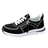 Wedge Sneakers for Women Fashion Retro Classic Casual Trainers Lightweight Platform Glitter Mesh Walking Shoes Everyday Lace Up Sneaker with Side Zipper Non-Slip Tennis Running Shoes Black