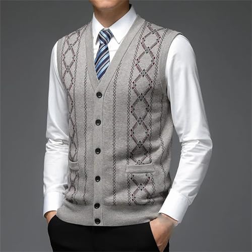 Men Sweater Vest Casual Sleeveless V-Neck Button Down Contrast Color Argyle Knitted Cardigan Vest4