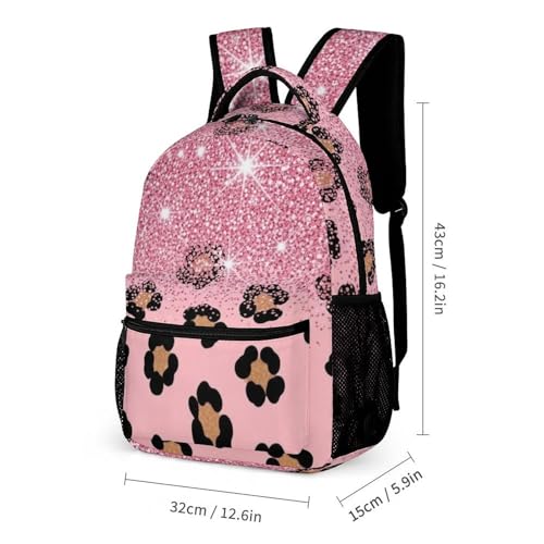 Backpack with Lunch Box & Cosmetic Bag Set Pink Glitter Sparkles Cheetah Leopard Print Bookbag Daypack Set Backpack with Lunch Bag Storage Bags2