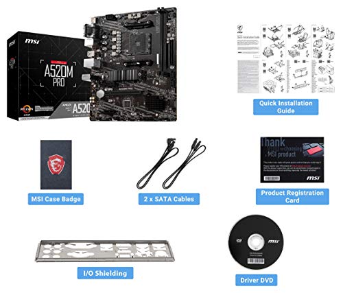 Image of MSI A520M PRO Gaming Motherboard (AMD AM4, DDR4, PCIe 4.0, SATA 6Gb /s, Dual M.2, USB 3.2 Gen 1, HDMI /DP, Micro-ATX)